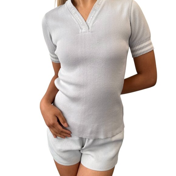 CHANEL Sport Vintage 04P CC Logo T-shirt Shorts Set Cotton Gray [105687] - Picture 1 of 16